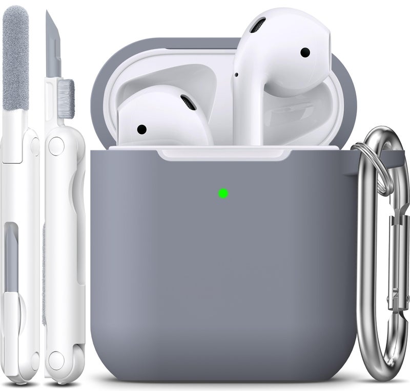 R-fun Compatible with AirPods Case Cover, Soft Silicone Protective Cover with Keychain for Women Men Compatible with Apple AirPods 2nd 1st Generation Charging Case, Front LED Visible,Dark Grey - Image 1
